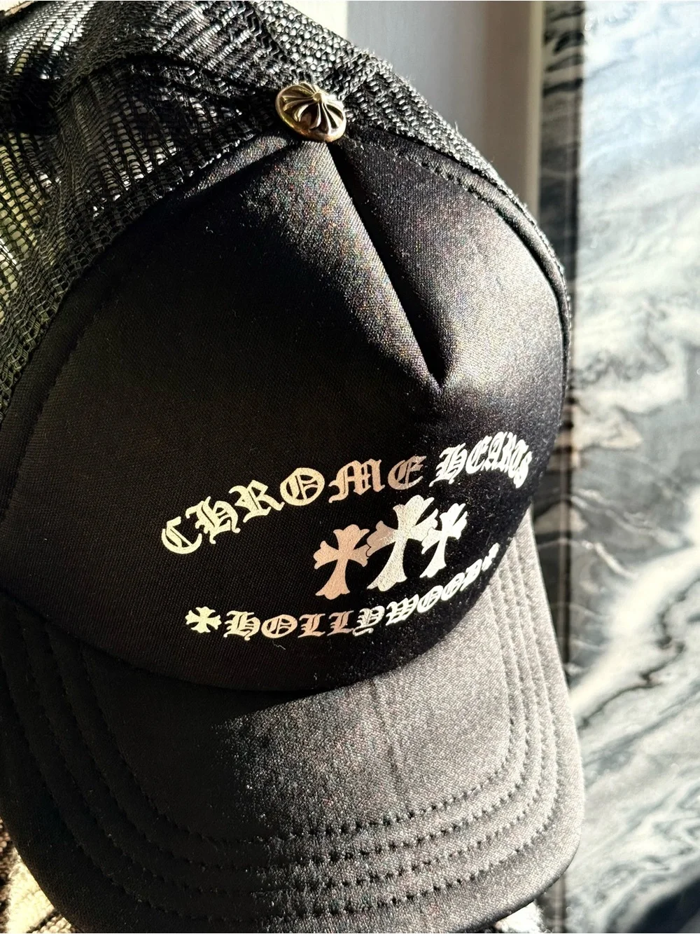 New Vintage Y2K Chrome Hearts Black Trucker Hat with White Gothic Logo w serial#